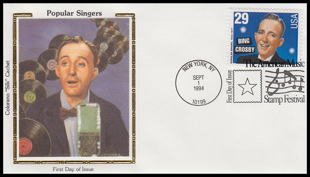 2849 - 2853 / 29c Popular Singers 1994 Set of 5 Colorano Silk First Day Covers