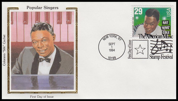 2849 - 2853 / 29c Popular Singers 1994 Set of 5 Colorano Silk First Day Covers