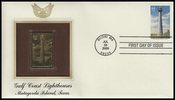 4409 - 4413 / 44c Gulf Coast Lighthouses 2009 Set of 5 Gold Replica Postal Commemorative Society FDCs with info cards