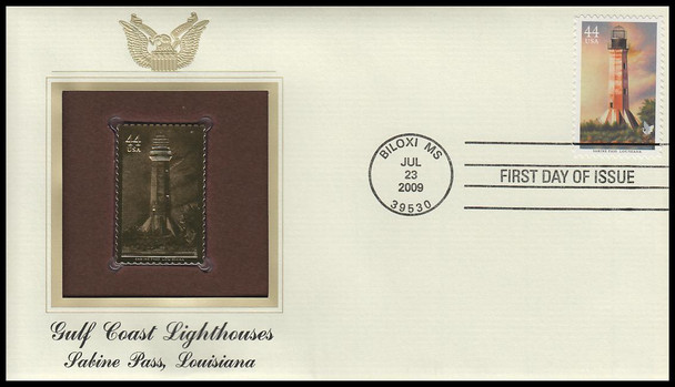 4409 - 4413 / 44c Gulf Coast Lighthouses 2009 Set of 5 Gold Replica Postal Commemorative Society FDCs with info cards