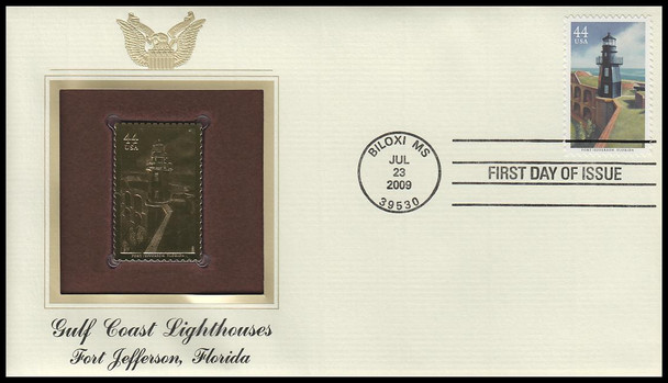 4409 - 4413 / 44c Gulf Coast Lighthouses 2009 Set of 5 Gold Replica Postal Commemorative Society FDCs with info cards