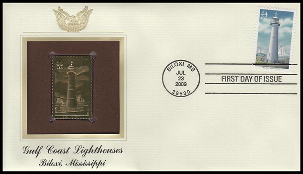 4409 - 4413 / 44c Gulf Coast Lighthouses 2009 Set of 5 Gold Replica Postal Commemorative Society FDCs with info cards