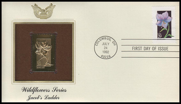 2647 - 2696 / 29c Wildflowers of the 50 States 1992 Set of 50 Gold Replica Postal Commemorative Society FDCs with Info Cards (3 HAVE EDGE TONING)