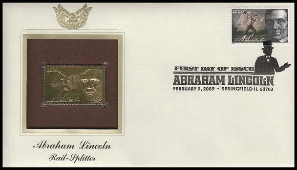 4380 - 4383 / 42c Abraham Lincoln 2009 Set of 4 Gold Replica Postal Commemorative Society FDCs with info cards