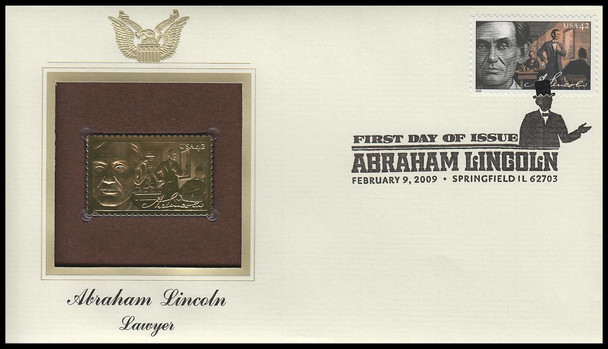 4380 - 4383 / 42c Abraham Lincoln 2009 Set of 4 Gold Replica Postal Commemorative Society FDCs with info cards
