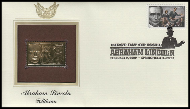 4380 - 4383 / 42c Abraham Lincoln 2009 Set of 4 Gold Replica Postal Commemorative Society FDCs with info cards