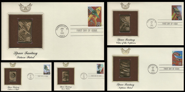 2741 - 2745 / 29c Space Fantasy 1993 Set of 5 Gold Replica Postal Commemorative Society FDCs with info cards
