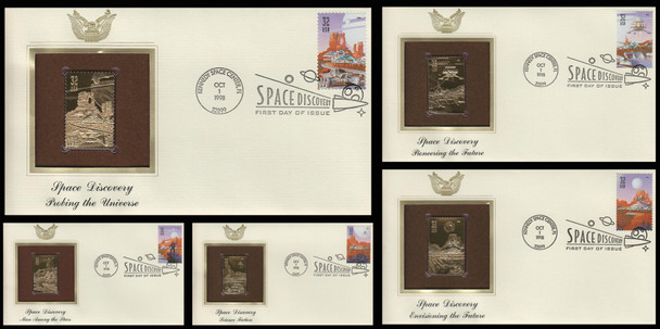 3238 - 3242 /  32c Space Discovery 1998 Set of 5 Gold Replica Postal Commemorative Society FDCs with info cards