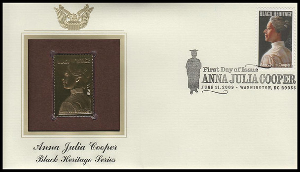 4408 / 44c Anna Julia Cooper : Black Heritage 2009 Gold Replica Postal Commemorative Society FDC with Info Card