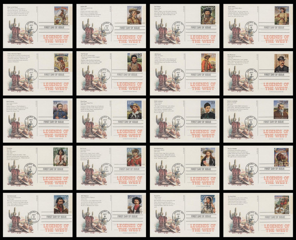 UX178 - UX197 / 19c Legends of the West : Laramie, WY Postmark 1994 Set of 20 FDCO Exclusive ADD-ON Postal Card FDCs
