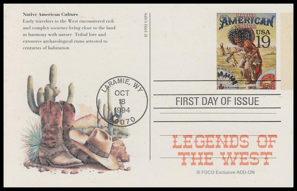 UX178 - UX197 / 19c Legends of the West : Laramie, WY Postmark 1994 Set of 20 FDCO Exclusive ADD-ON Postal Card FDCs