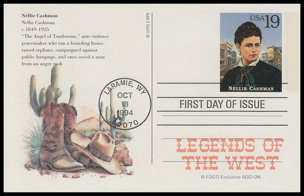 UX178 - UX197 / 19c Legends of the West : Laramie, WY Postmark 1994 Set of 20 FDCO Exclusive ADD-ON Postal Card FDCs