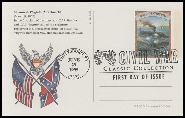 UX200 - UX219 / 20c Civil War 1995 Set of 20 FDCO Exclusive ADD-ON Postal Card FDCs