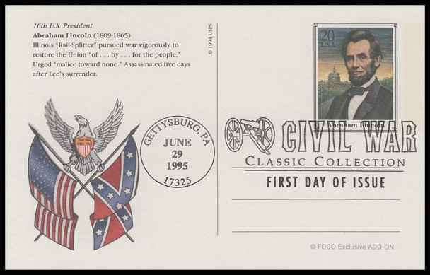 UX200 - UX219 / 20c Civil War 1995 Set of 20 FDCO Exclusive ADD-ON Postal Card FDCs