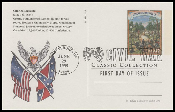 UX200 - UX219 / 20c Civil War 1995 Set of 20 FDCO Exclusive ADD-ON Postal Card FDCs