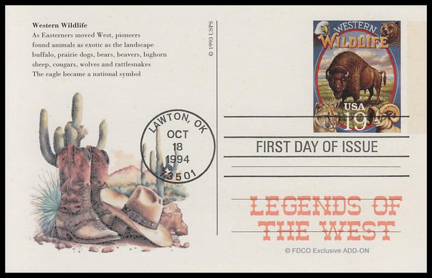 UX178 - UX197 / 19c Legends of the West : Lawton, OK Postmark 1994 Set of 20 FDCO Exclusive ADD-ON Postal Card FDCs