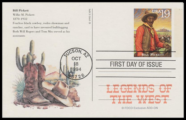 UX178 - UX197 / 19c Legends of the West : Tuscon, AZ Postmark 1994 Set of 20 FDCO Exclusive ADD-ON Postal Card FDCs