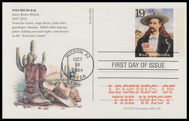 UX178 - UX197 / 19c Legends of the West : Tuscon, AZ Postmark 1994 Set of 20 FDCO Exclusive ADD-ON Postal Card FDCs