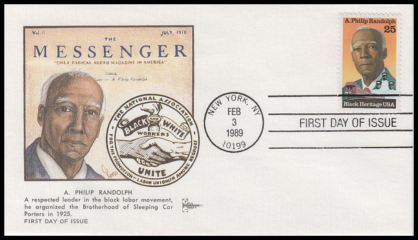2402 / 25c A. Philip Randolph : Black Heritage 1989 Gill Craft First Day Cover