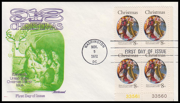 1471 / 8c Christmas Angel 1972 Plate Block Fleetwood First Day Cover