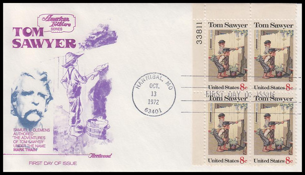 1470 / 8c Tom Sawyer 1972 Plate Block Fleetwood First Day Cover