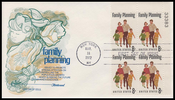 1455 / 8c Family Planning 1972 Plate Block Fleetwood First Day Cover