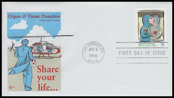 3227 / 32c Organ and Tissue Donation 1998 Cover Craft Cachets FDC With Insert Card (Limited Edition of Only 200 Made)