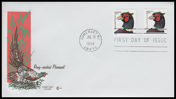 3050 & 3055 / 20c Pheasant Combo 1998 Cover Craft Cachets FDC With Insert Card (Limited Edition of Only 170 Made)