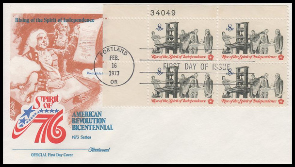 1476 / 8c Pamphleteers 1973 Plate Block Fleetwood First Day Cover