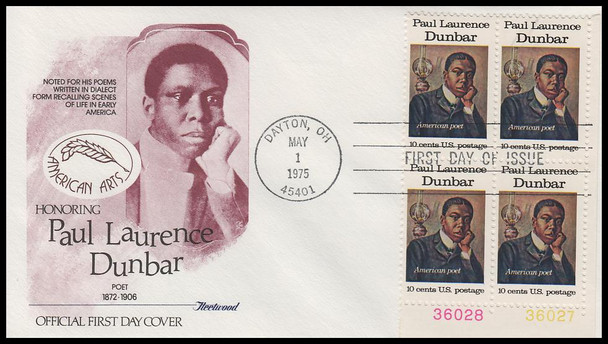 1554 / 10c Paul L. Dunbar 1975 Plate Block Fleetwood First Day Cover