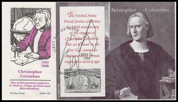 2629 /  $5 Christopher Columbus Souvenir Sheet 1992 GAMM First Day Cover