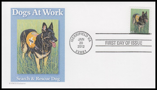 4604 - 4607 / 65c Dogs At Work  2012 Set of 4 FDCO Exclusive First Day Covers