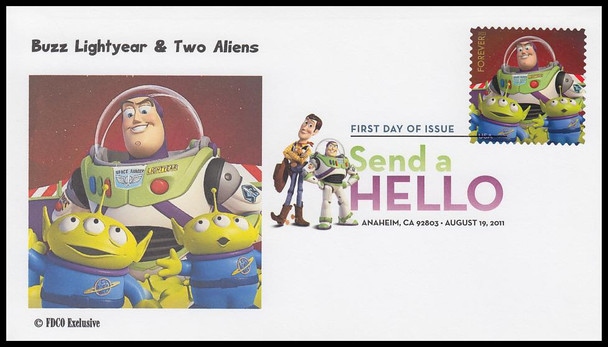 4553 - 4557 / 44c Pixar Films : Send A Hello 2011 Set of 5 Digital Color Postmark ( DCP ) FDCO Exclusive FDCs