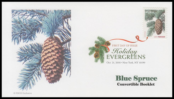 4478 - 4481 / 44c Holiday Evergreens Convertible Bklt Singles 2010 Set of 4 Digital Color Postmark ( DCP ) FDCO Exclusive FDCs