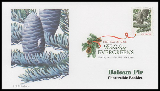 4478 - 4481 / 44c Holiday Evergreens Convertible Bklt Singles 2010 Set of 4 Digital Color Postmark ( DCP ) FDCO Exclusive FDCs