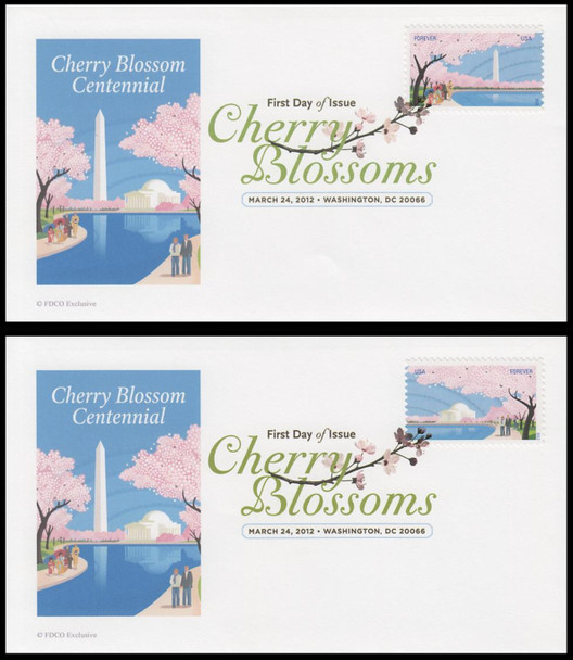 4651 - 4652 / 45c Cherry Blossom Centennial 2012 Set of 2 Digital Color Postmark ( DCP ) FDCO Exclusive FDCs