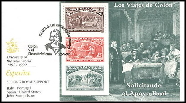 2677 - 2682 / 60c  Columbus Souvenir Sheets Spain Joint Issue 1992 Set of 6 Fleetwood 1992 FDCs