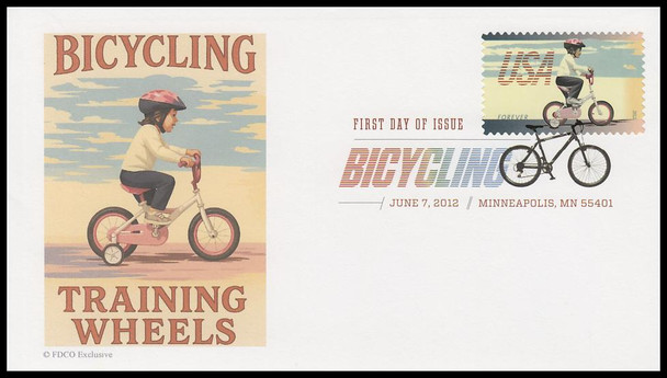4687 - 4690 / 45c Bicycling 2012 Digital Color Postmark ( DCP ) FDCO Exclusive FDCs