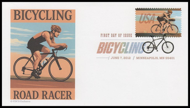 4687 - 4690 / 45c Bicycling 2012 Digital Color Postmark ( DCP ) FDCO Exclusive FDCs