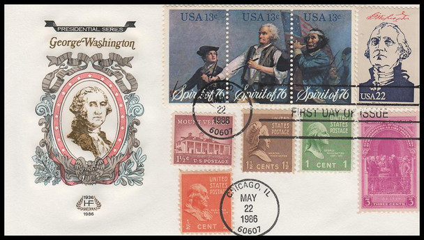 2216a / 22c George Washington : Ameripex '86 Single and Combo 1986 Set of 2 House of Farnam First Day Covers