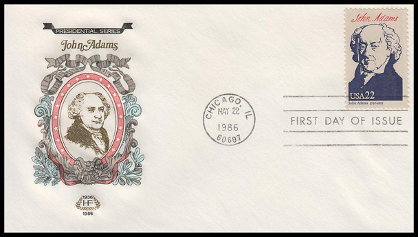 2216b / 22c John Adams : Ameripex '86 Single and Combo 1986 Set of 2 House of Farnam First Day Covers