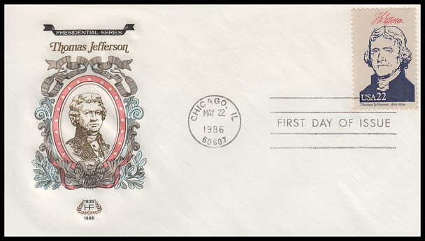 2216c / 22c Thomas Jefferson : Ameripex '86 Single and Combo 1986 Set of 2 House of Farnam First Day Covers
