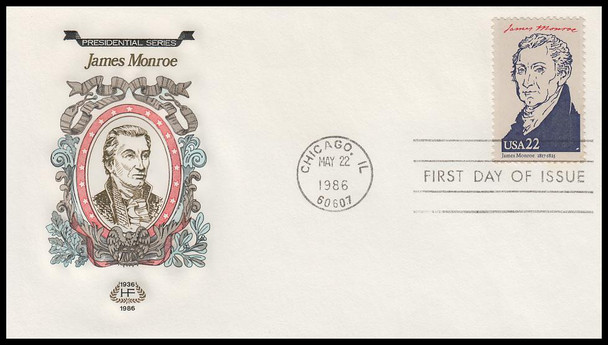 2216e / 22c James Monroe : Ameripex '86 Single and Combo 1986 Set of 2 House of Farnam First Day Covers