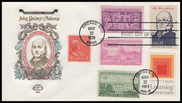 2216f / 22c John Quincey Adams : Ameripex '86 Single and Combo 1986 Set of 2 House of Farnam First Day Covers