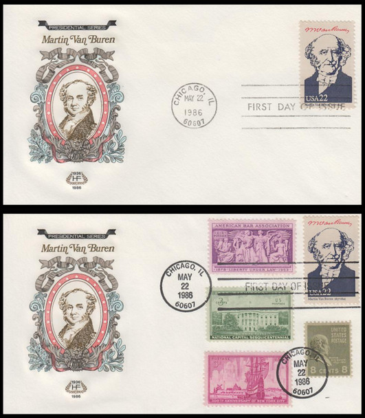 2216h / 22c Martin Van Buren : Ameripex '86 Single and Combo 1986 Set of 2 House of Farnam First Day Covers