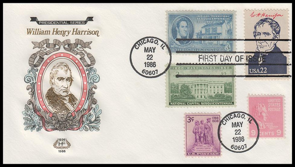 2216i / 22c William Henry Harrison : Ameripex '86 Single and Combo 1986 Set of 2 House of Farnam First Day Covers