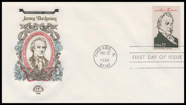 2217f / 22c James Buchanan : Ameripex '86 Single and Combo 1986 Set of 2 House of Farnam First Day Covers
