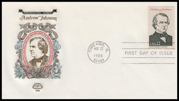 2217h / 22c Andrew Johnson : Ameripex '86 Single and Combo 1986 Set of 2 House of Farnam First Day Covers