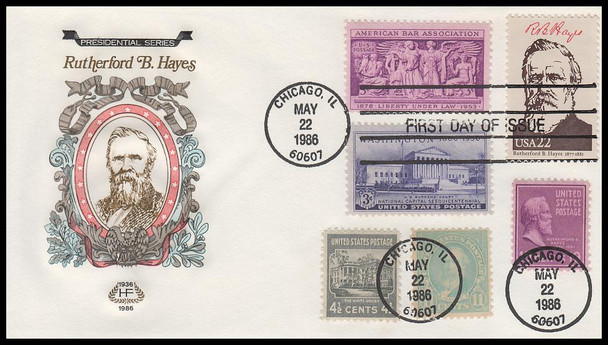 2218a / 22c Rutherford B. Hayes : Ameripex '86 Single and Combo 1986 Set of 2 House of Farnam First Day Covers