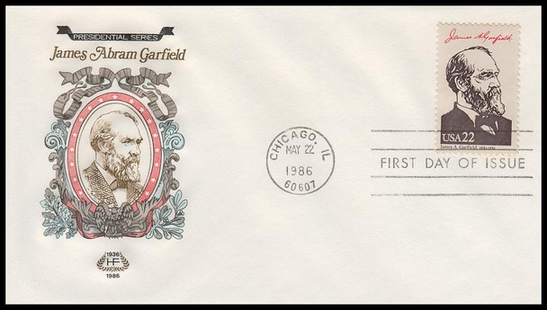 2218b / 22c James Abram Garfield : Ameripex '86 Single and Combo 1986 Set of 2 House of Farnam First Day Covers